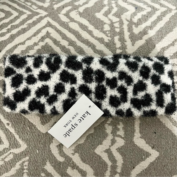 NWT Kate Spade Black Cream Leopard Polka Dot Fuzzy Knotted Cold Weather Headband - Picture 2 of 5